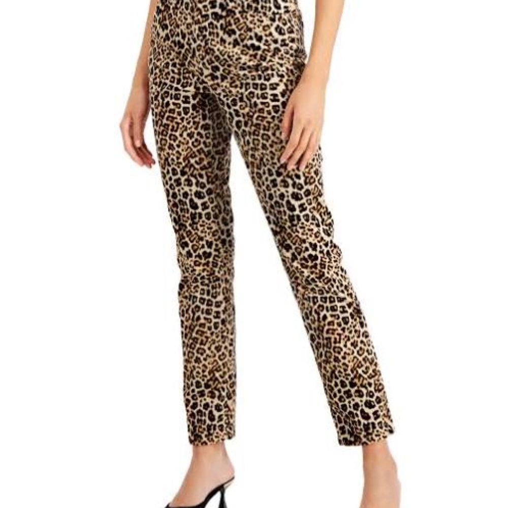 Charter Club Lexington Straight Leg Leopard Print Skinny Jeans Pants size 14